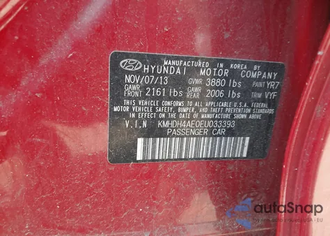 2014 Hyundai Elantra Limited z USA, uszkodzony, nr VIN KMHDH4AE0EU033393